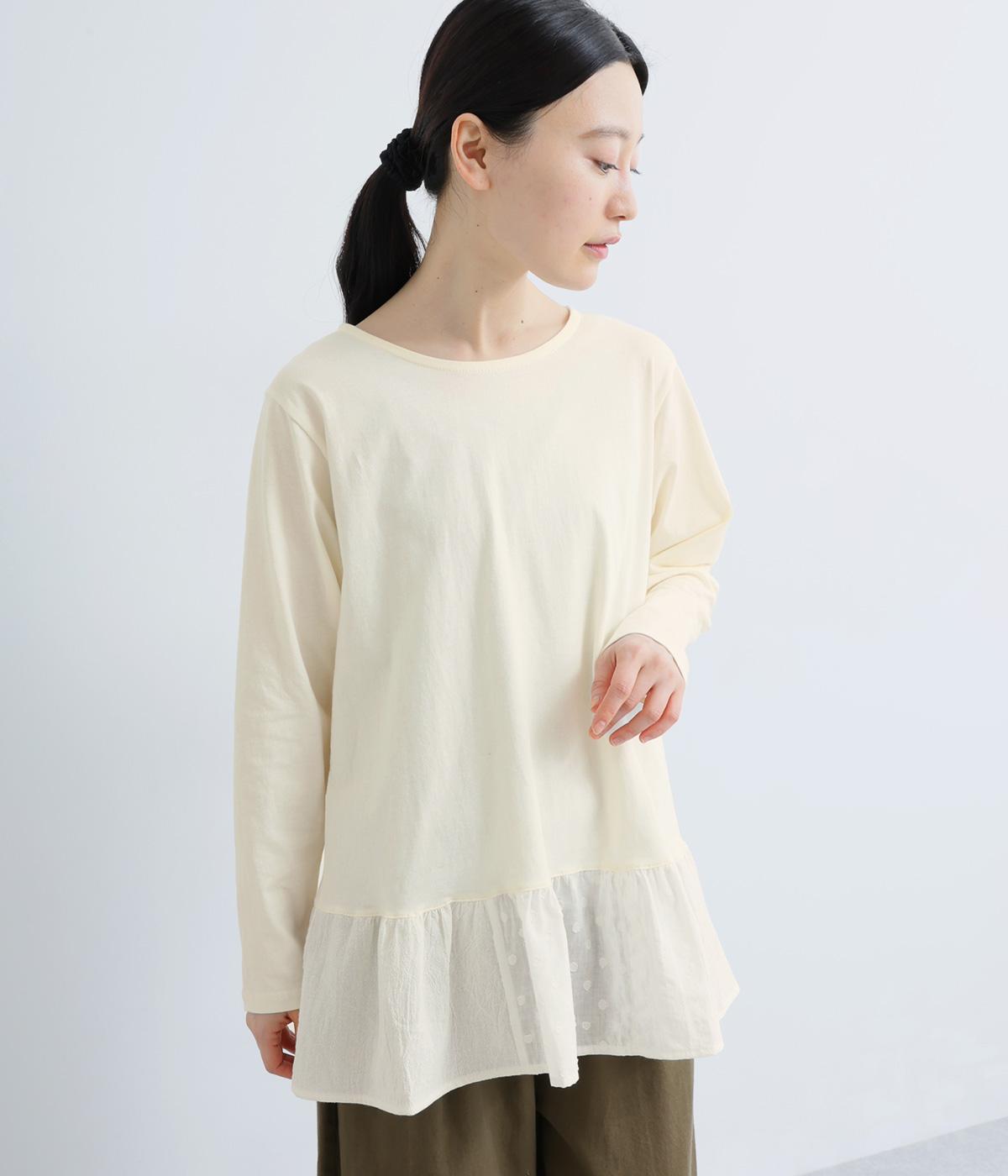 裾ジャカード切替ロングスリーブTee(アイボリー-F)