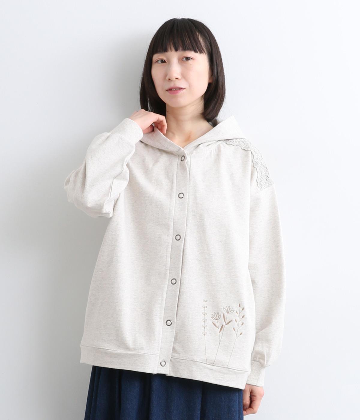 ミニ裏毛×スパンテレコ肩レースボタンダウンパーカー(オートミールトップ-F)