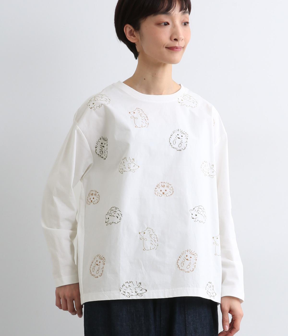 全身布帛ハリネズミロングスリーブTシャツ(ホワイト-F)
