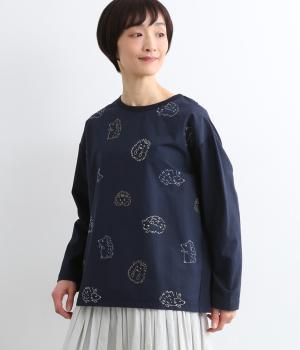 全身布帛ハリネズミロングスリーブTシャツ(ネイビー-F)