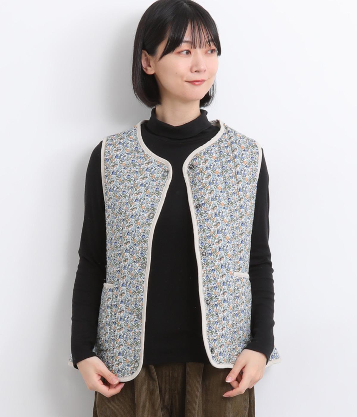 花柄プリントキルティング中綿ベスト(ナチュラル系-F)