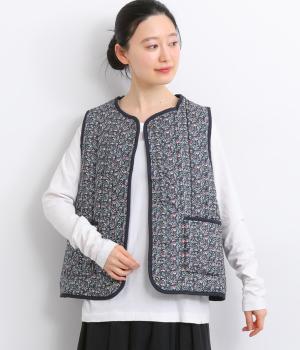 花柄プリントキルティング中綿ベスト(ネイビー系-F)