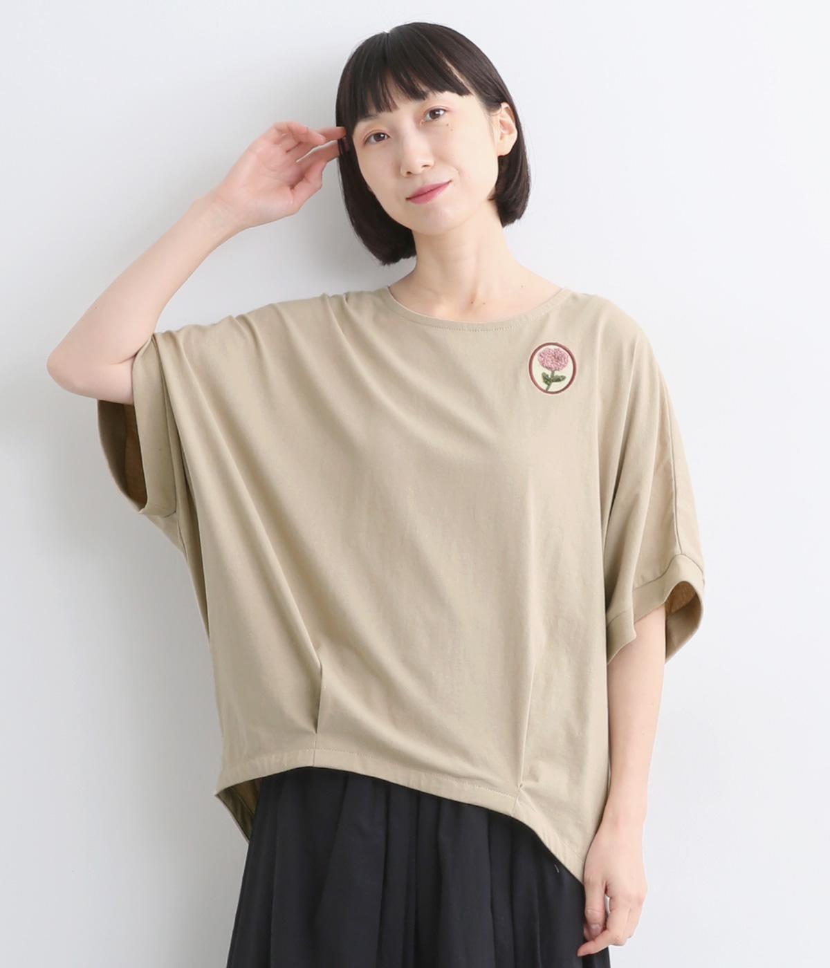 ブローチ風刺繍コクーンプルオーバー(グレージュ-ONESIZE)