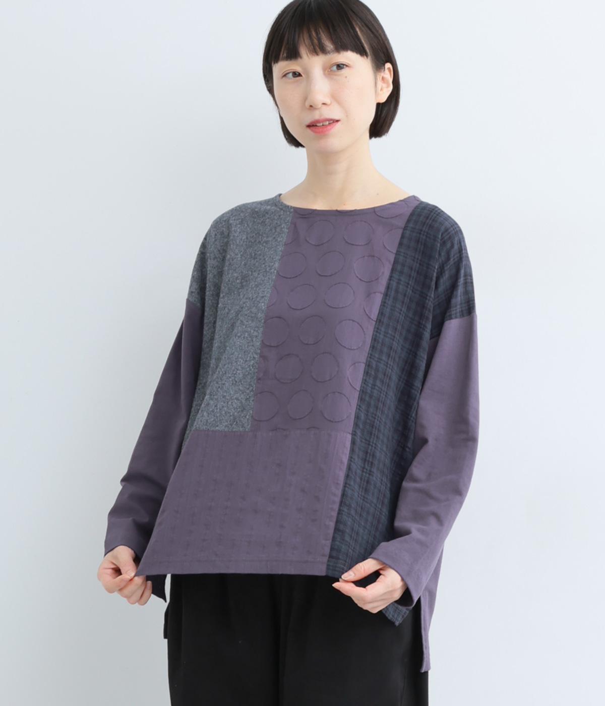 布帛切替ロングスリーブＴシャツ(パープル-F)