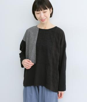 布帛切替ロングスリーブＴシャツ(ブラック-F)