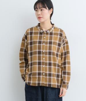襟刺繍ジャカードチェックシャツ