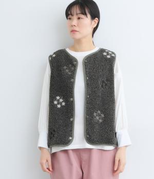 フラワードット刺繍ボアベスト