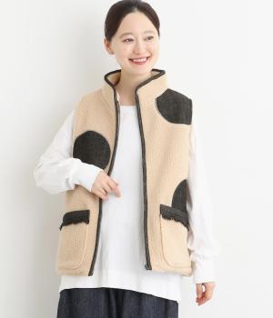 ドット柄デニム付きボアベスト