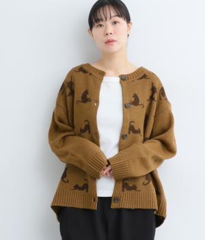 ネコ柄ジャカードカーディガン