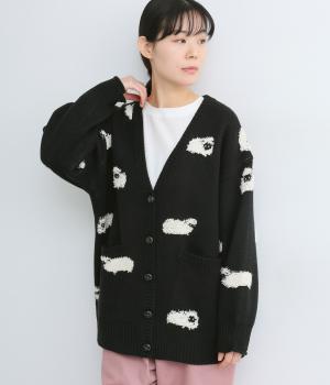 【JUCY】羊柄ジャカードニットカーディガン(ブラック-F)
