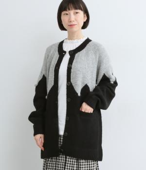 ニットジャカードカーディガン(ブラック×グレイ-F)