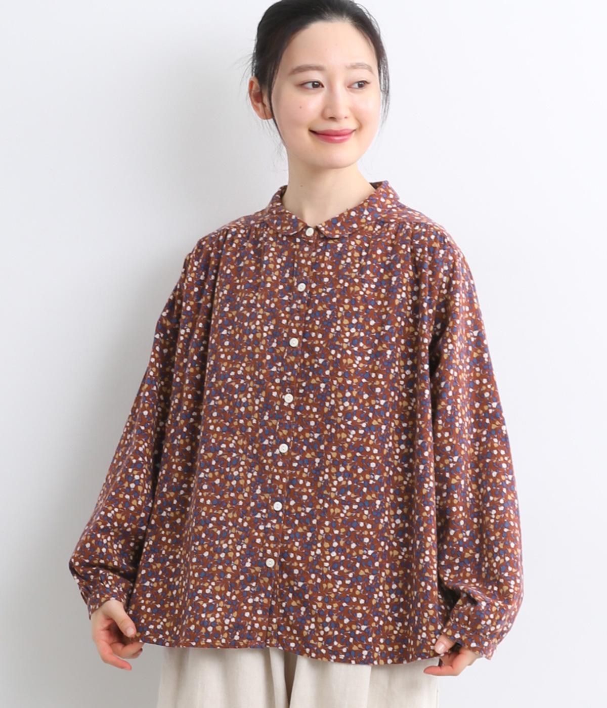 柄プリント起毛布帛ブラウス(レッド-F)