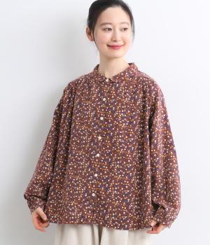 柄プリント起毛布帛ブラウス(レッド-F)