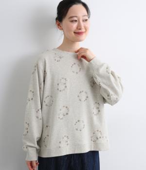 フラワーサークル総刺繍裏毛プルオーバー(オートミールトップ-F)