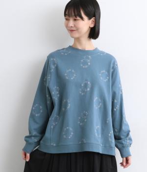 フラワーサークル総刺繍裏毛プルオーバー(ブルー-F)