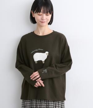 サガラひつじ刺繍裏毛プルオーバー(スミクロ-F)