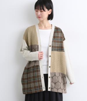 異素材ブロッキング裏毛チュニックカーディガン