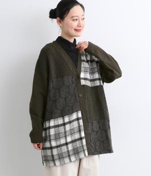 異素材ブロッキング裏毛チュニックカーディガン(スミクロ-F)