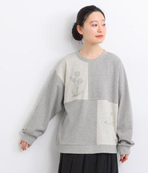 裏毛配色切替刺繍プルオーバー