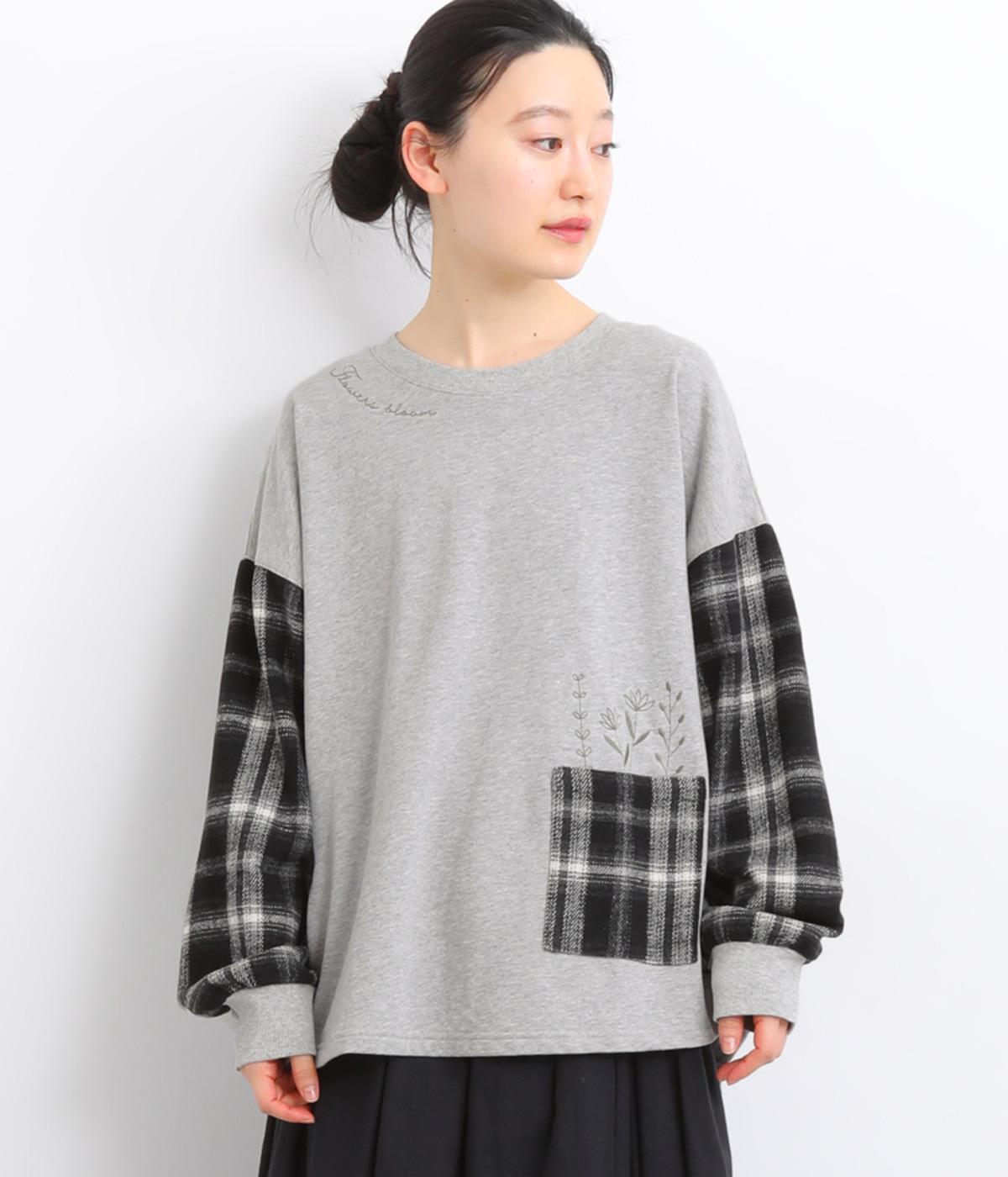 裏毛メルトンチェック切替プルオーバー(グレートップ-F)