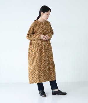 花柄プリントアシメギャザーワンピース(オレンジ-F)
