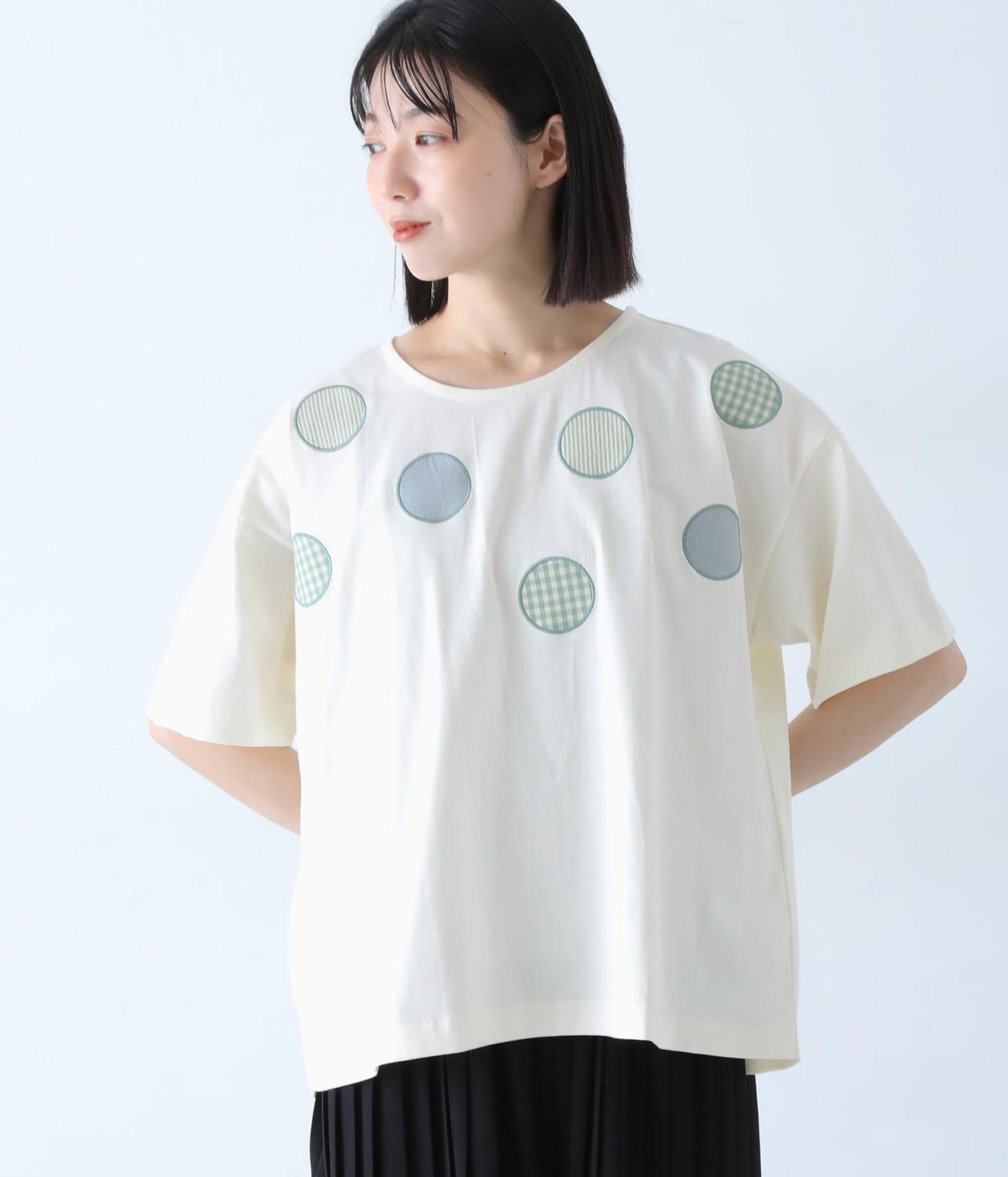 ドットパッチワークTシャツ(アイボリー-F)