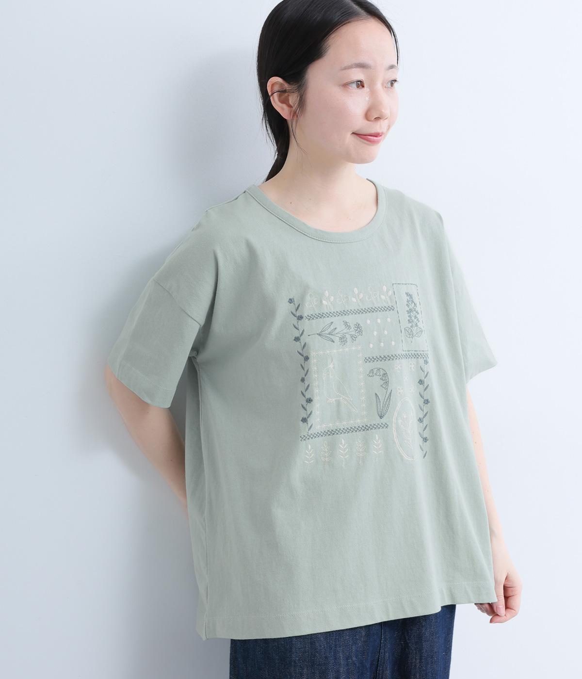パッチワーク風刺繍Tee(ミント-F)