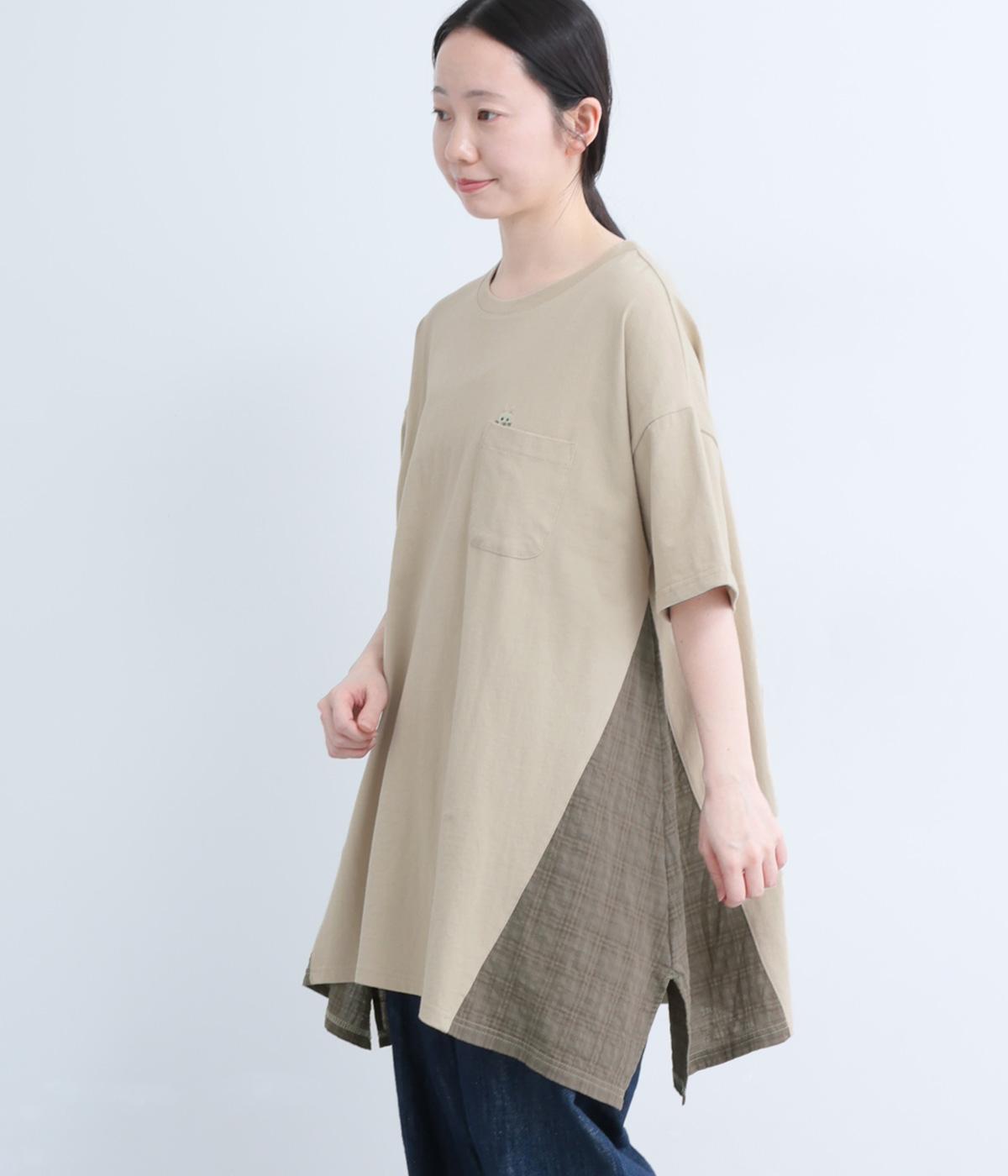 チェック切替Aラインチュニック(グレージュ-F)