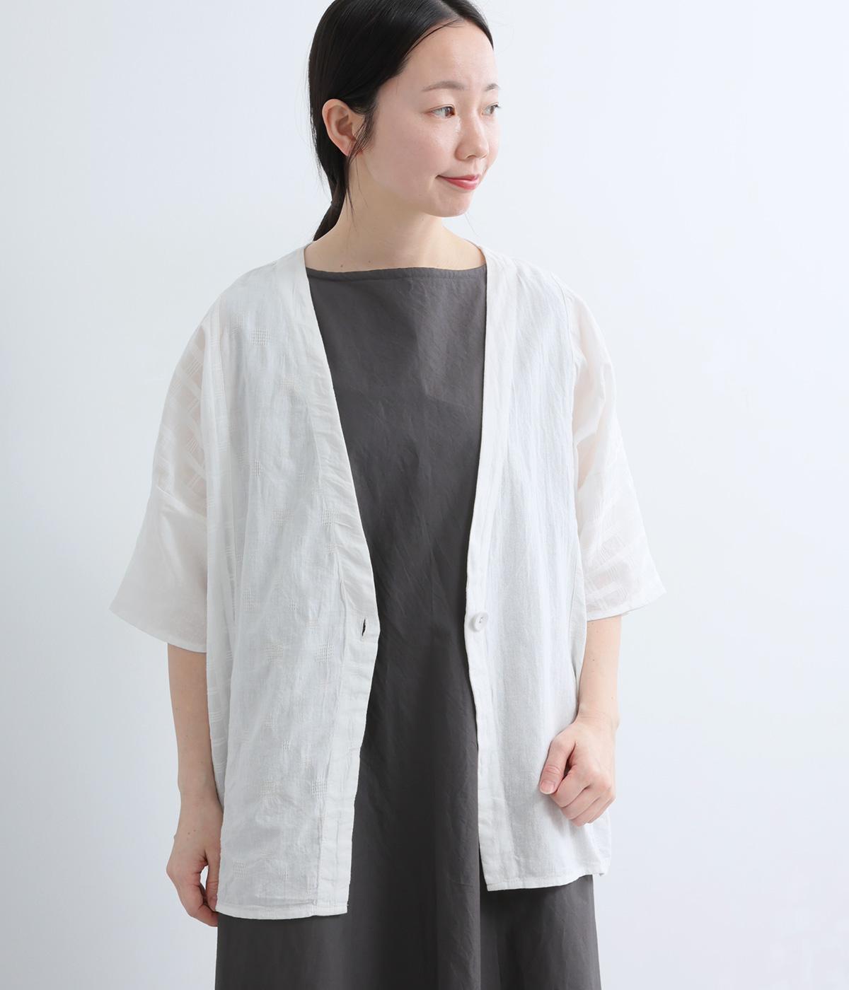 ジャカード布帛切替カーディガン(ホワイト-F)