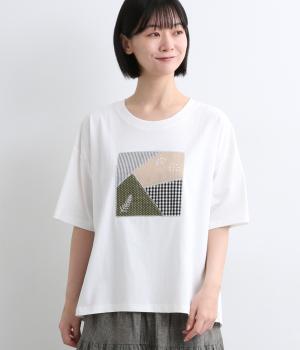 パッチワークキルト風刺繍Tee(ホワイト-F)