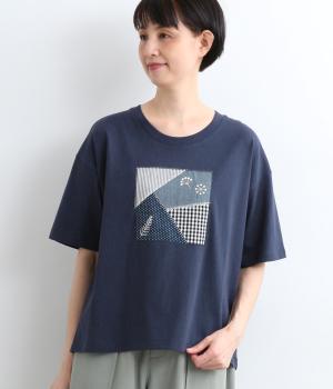 パッチワークキルト風刺繍Tee(ネイビー-F)