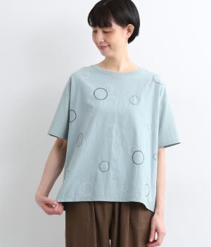 前身コットン布帛サークル刺繍Tee(ライトブルー-F)