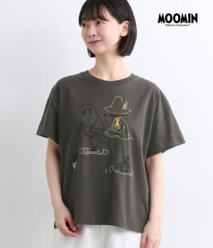 MOOMIN魚釣りステッチ刺繍Tee(スミクロ-F)