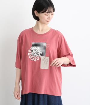 レース編みパッチTシャツ(ダスティピンク-F)