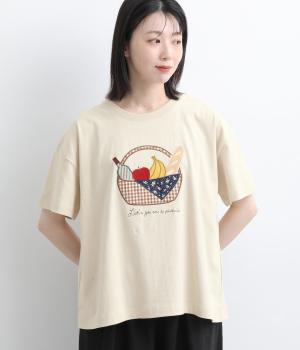 ピクニックバスケットパッチTシャツ(ライトグレージュ-F)