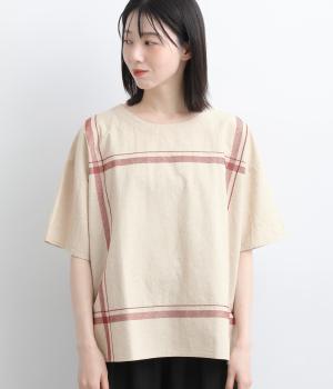 コットンリネンチェック刺繍プルオーバー