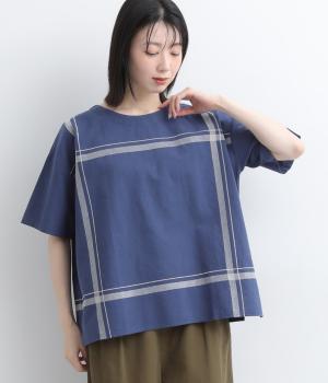 コットンリネンチェック刺繍プルオーバー(ネイビー-F)