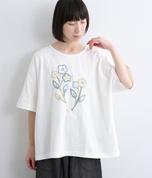 フラワー発砲プリントワイドTee(ホワイト-F)