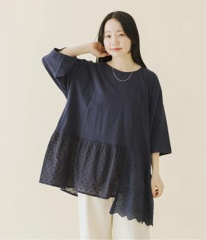 布帛切替6分袖チュニック(ダークネイビー-F)