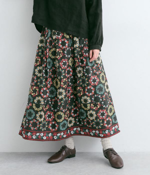 コットンリーススカート(ブラック-ONESIZE)