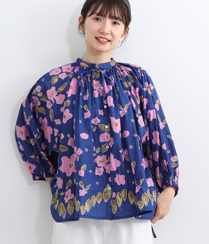 コットンシュレッドフラワーブラウス(ネイビー-ONESIZE)