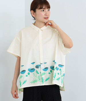 コットンポピーレーンブラウス(ピンク-ONESIZE)