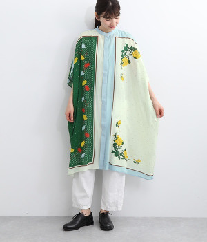 レーヨンコットンスカーフプリントワンピース(ベージュ-ONESIZE)