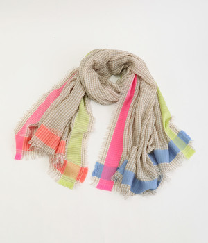 チェッカー ウールショール(ベージュ-ONESIZE)