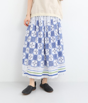 コットンキャンブリックハミングバードスカート(ホワイト-ONESIZE)