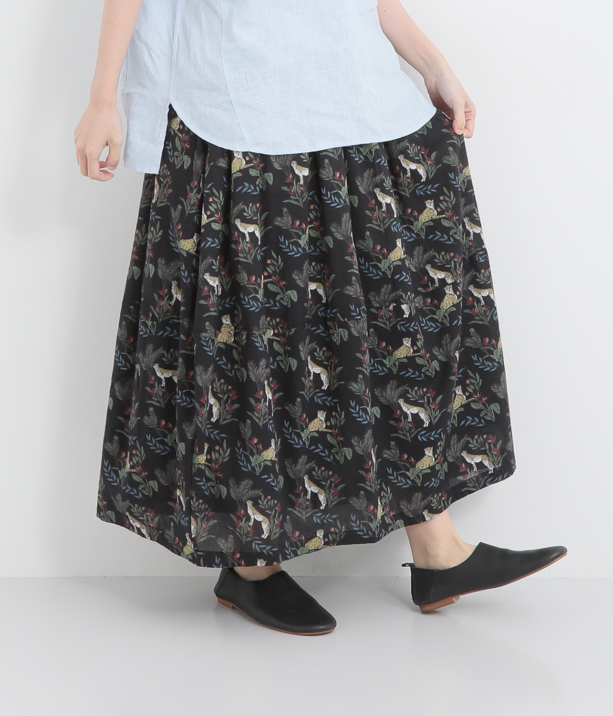 コットンキャンブリックチータースカート(ブラック-ONESIZE)