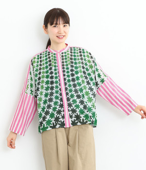 フロウイングフラワーブラウス(グリーン-ONESIZE)