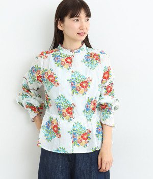 コットンボイルブーケブラウス(ホワイト-ONESIZE)