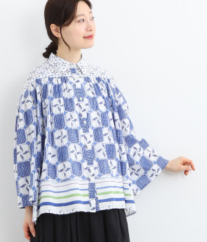 コットンキャンブリックハミングバードブラウス(ホワイト-ONESIZE)