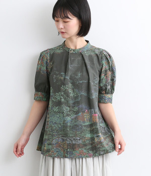 コットンランドスケープブラウス(ネイビー-ONESIZE)